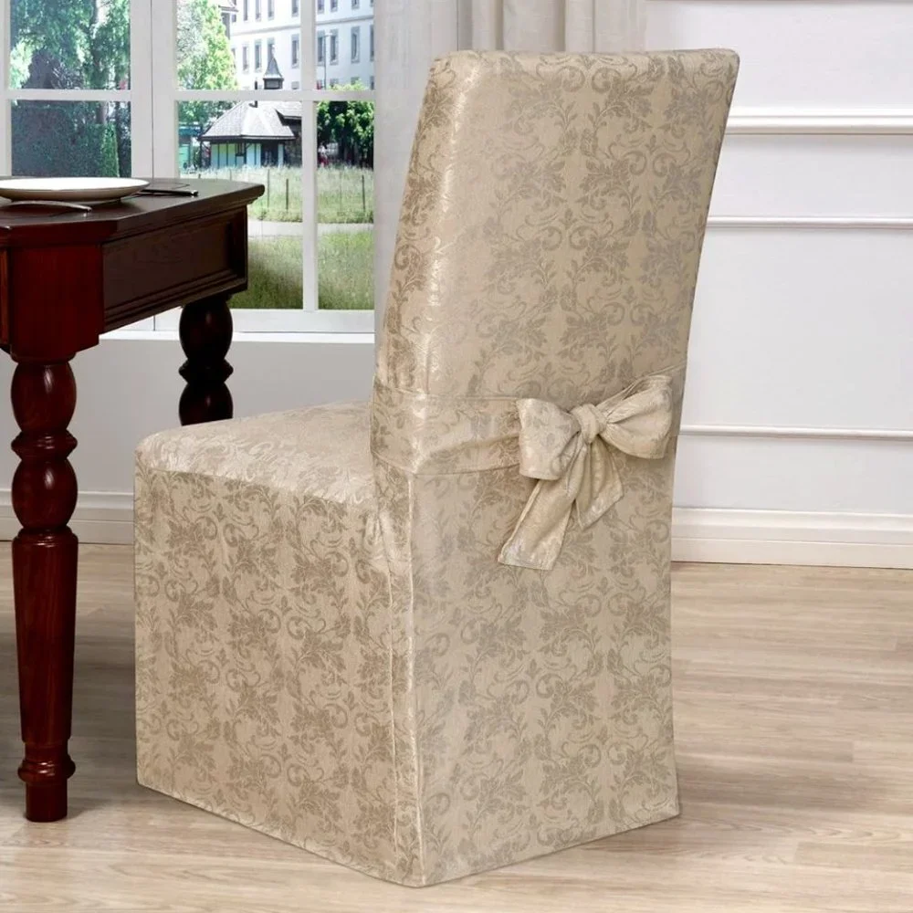 Lot of 4 Designer Fancy Dining Room Gold Floral Chair Slipcover Wedding 42 inch